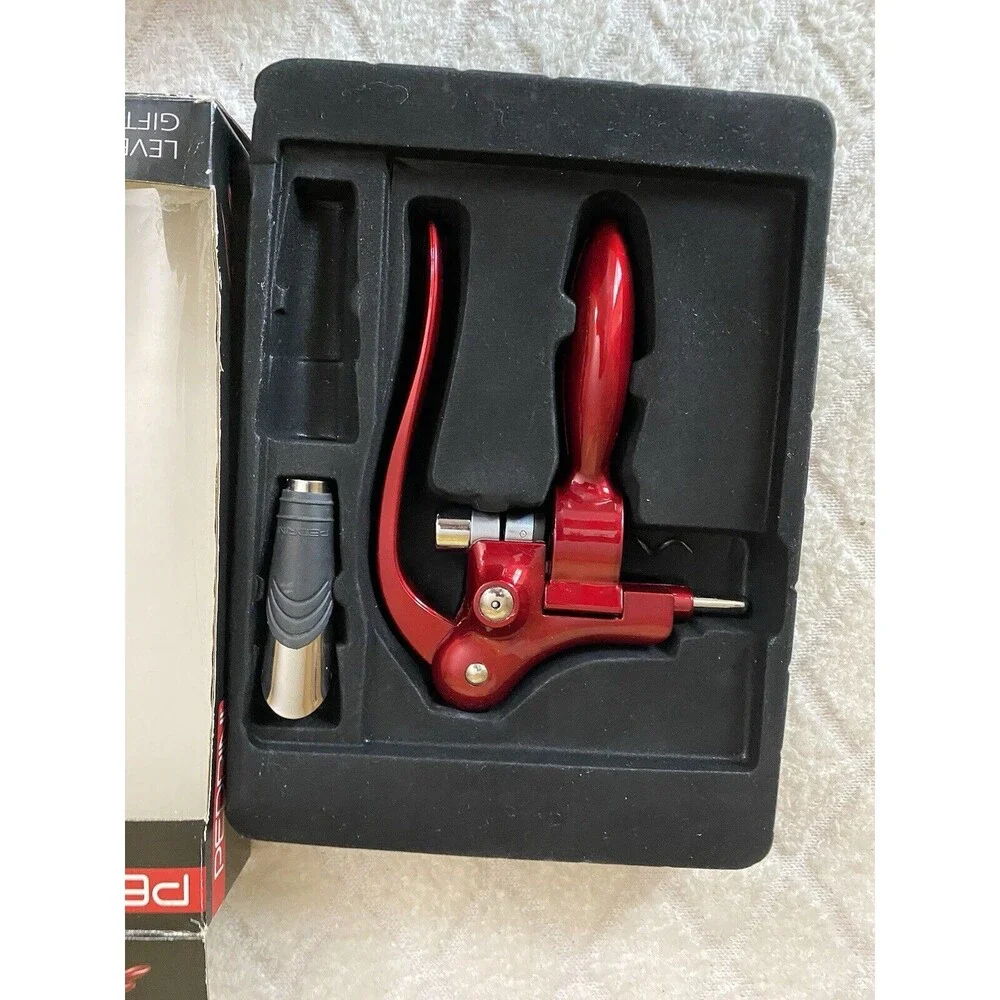 Pedrini Wine & Bar Lever Corkscrew Gift Set With Box Missing 1 Of The 2 Pourers